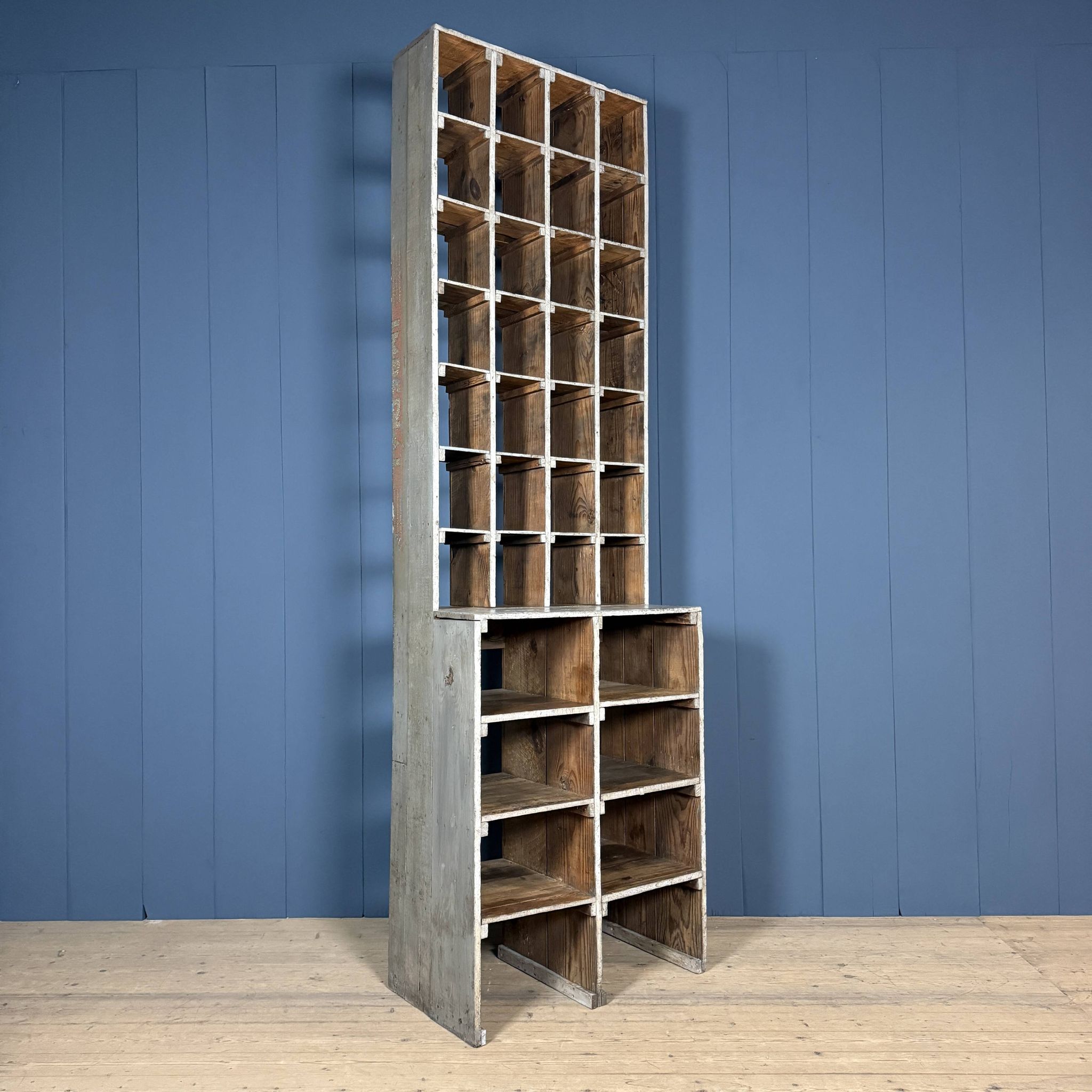 Large old industrial wooden workshop pigeonhole cabinet