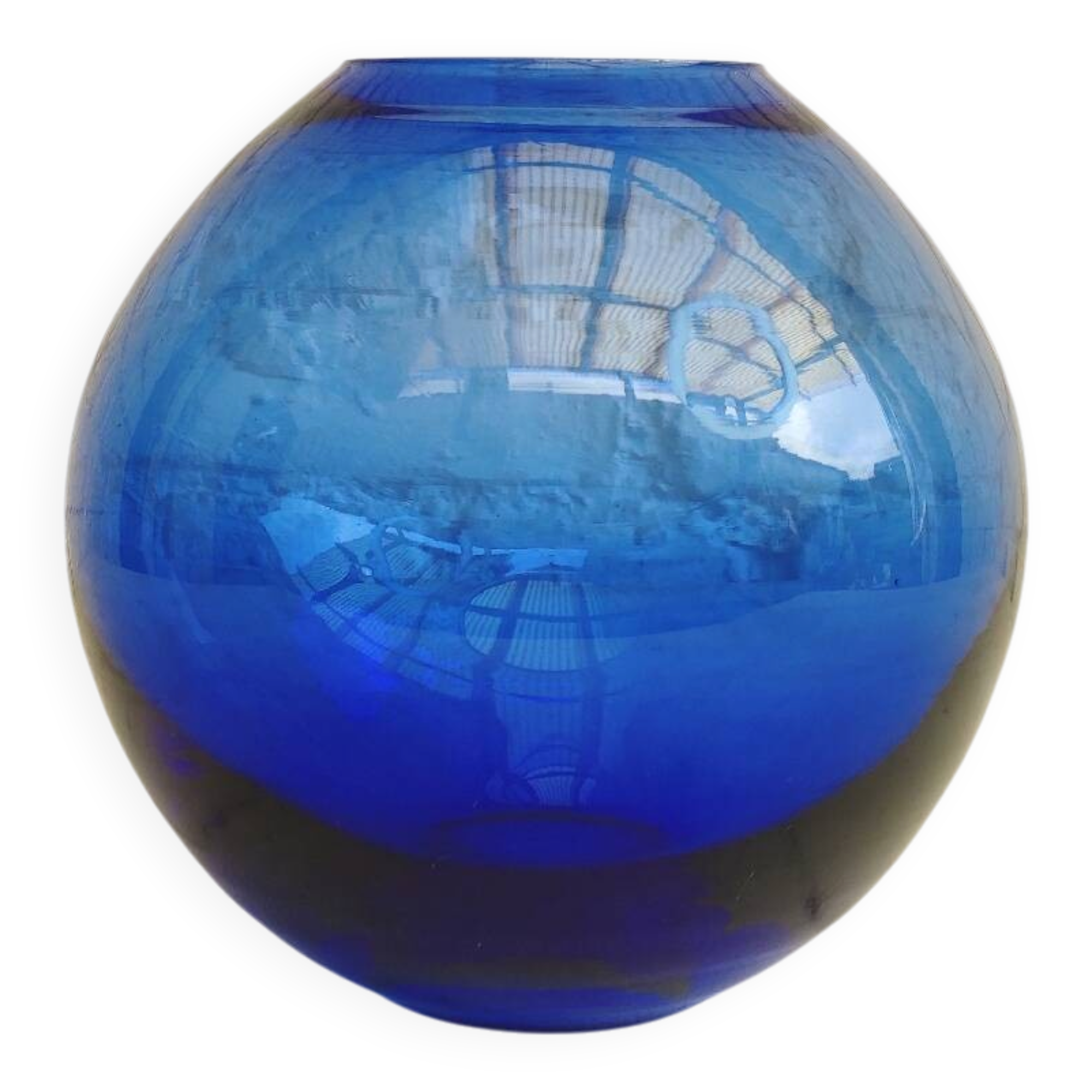 Vintage cobalt blue glass round vase