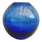 Vintage cobalt blue glass round vase