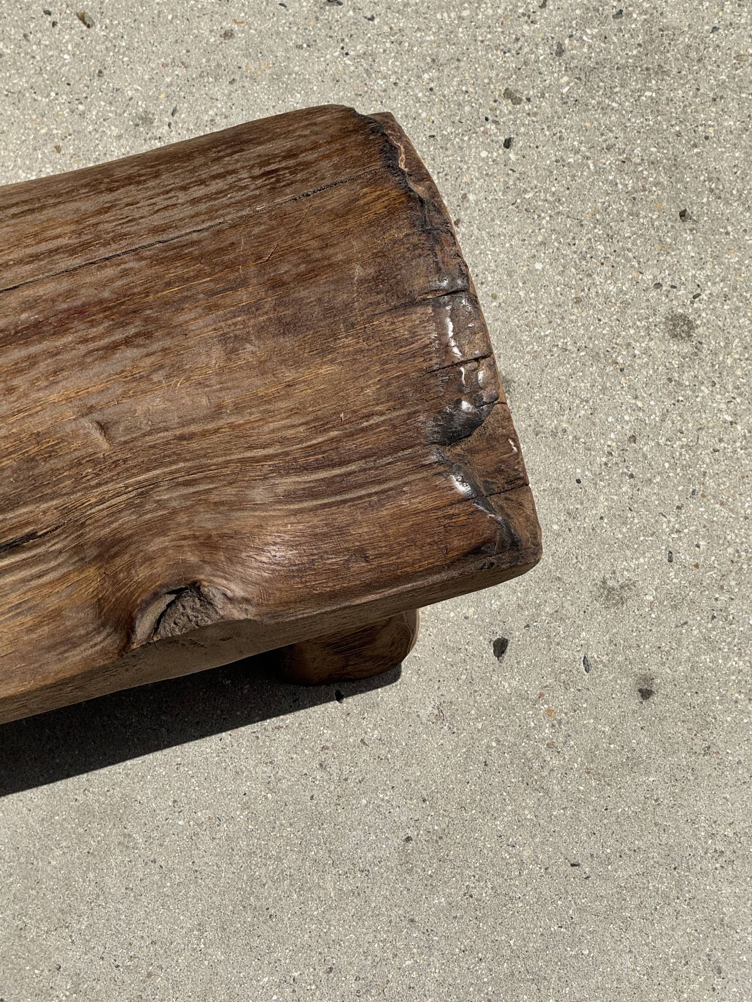 Small stool, footrest in organic blond teak monoxyle wabi-sabi L31