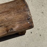 Small stool, footrest in organic blond teak monoxyle wabi-sabi L31