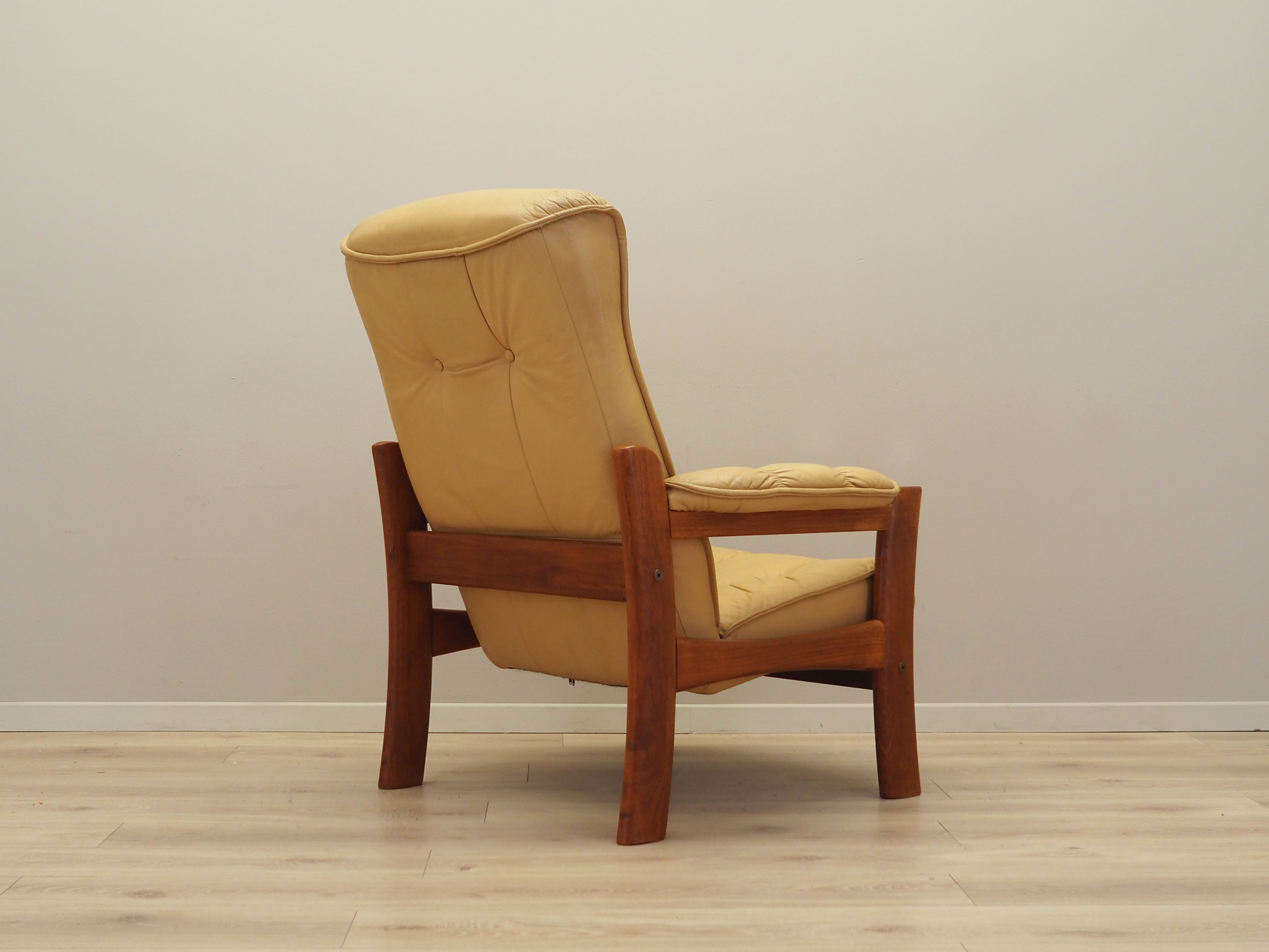Yellow leather armchair, Danish design, 1960s, production: Denmark
