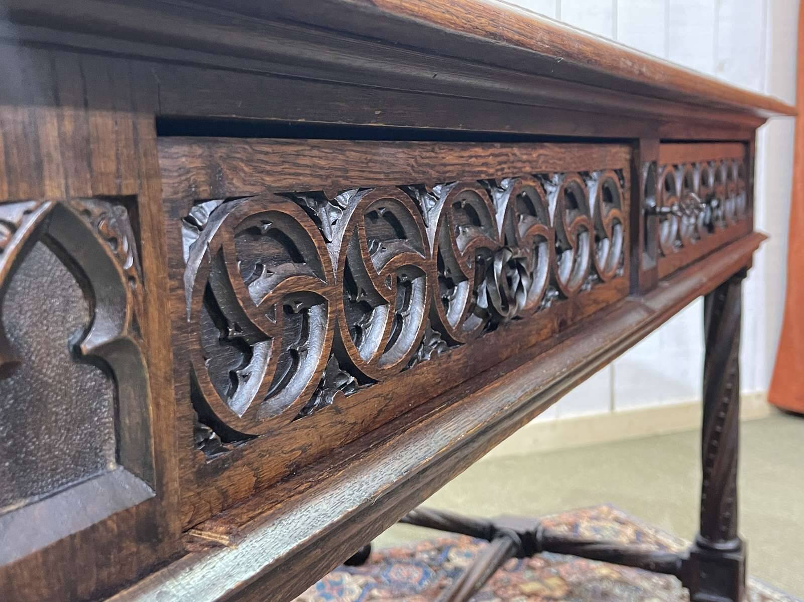 Late 19th century Gothic style oak desk