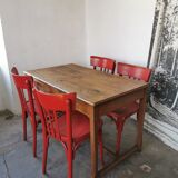 Table in raw oak, countryside.