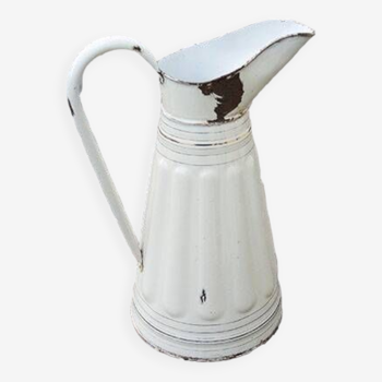 Old Large Pitcher in Ecru Enameled Sheet Metal