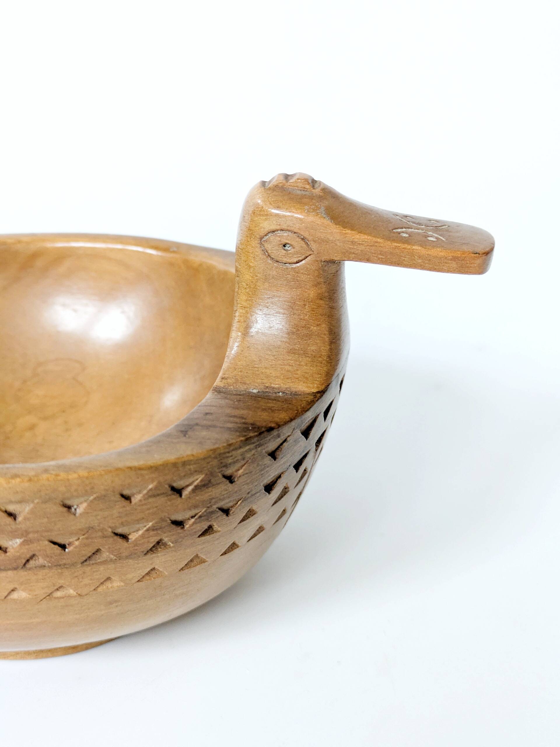 Hand-carved olive wood bowl, vintage Yugoslavian craftsmanship