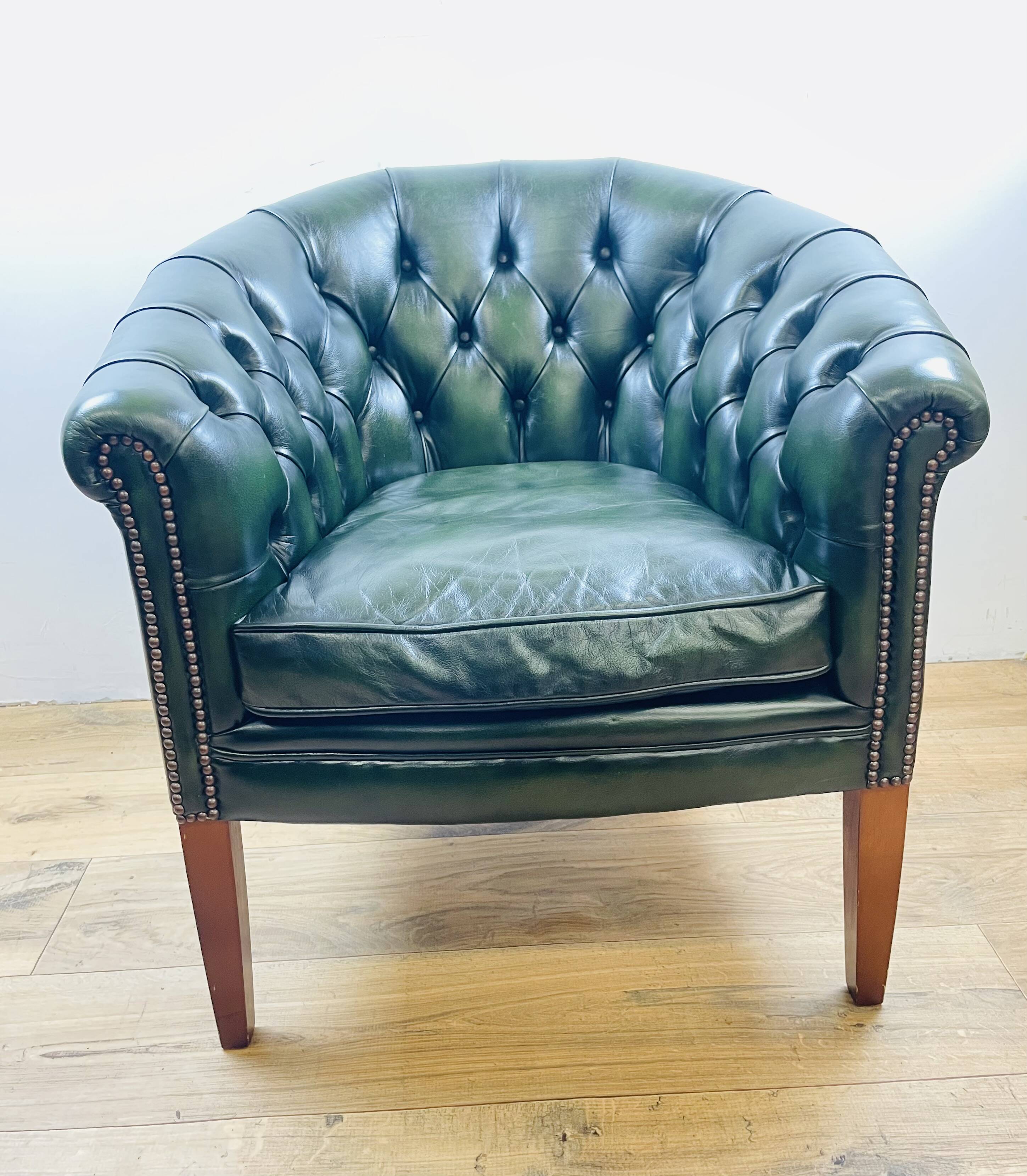 Chesterfield Armchair in English Green Leather