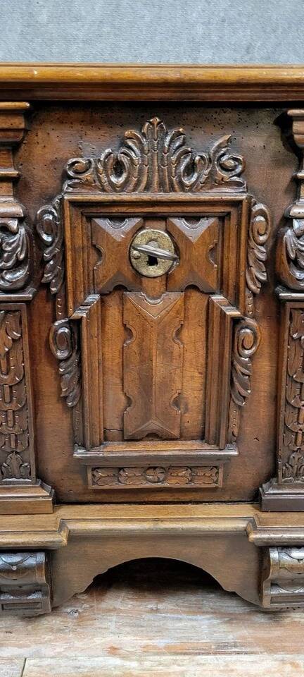 Walnut chest with rich Renaissance-style carvings, 17th century