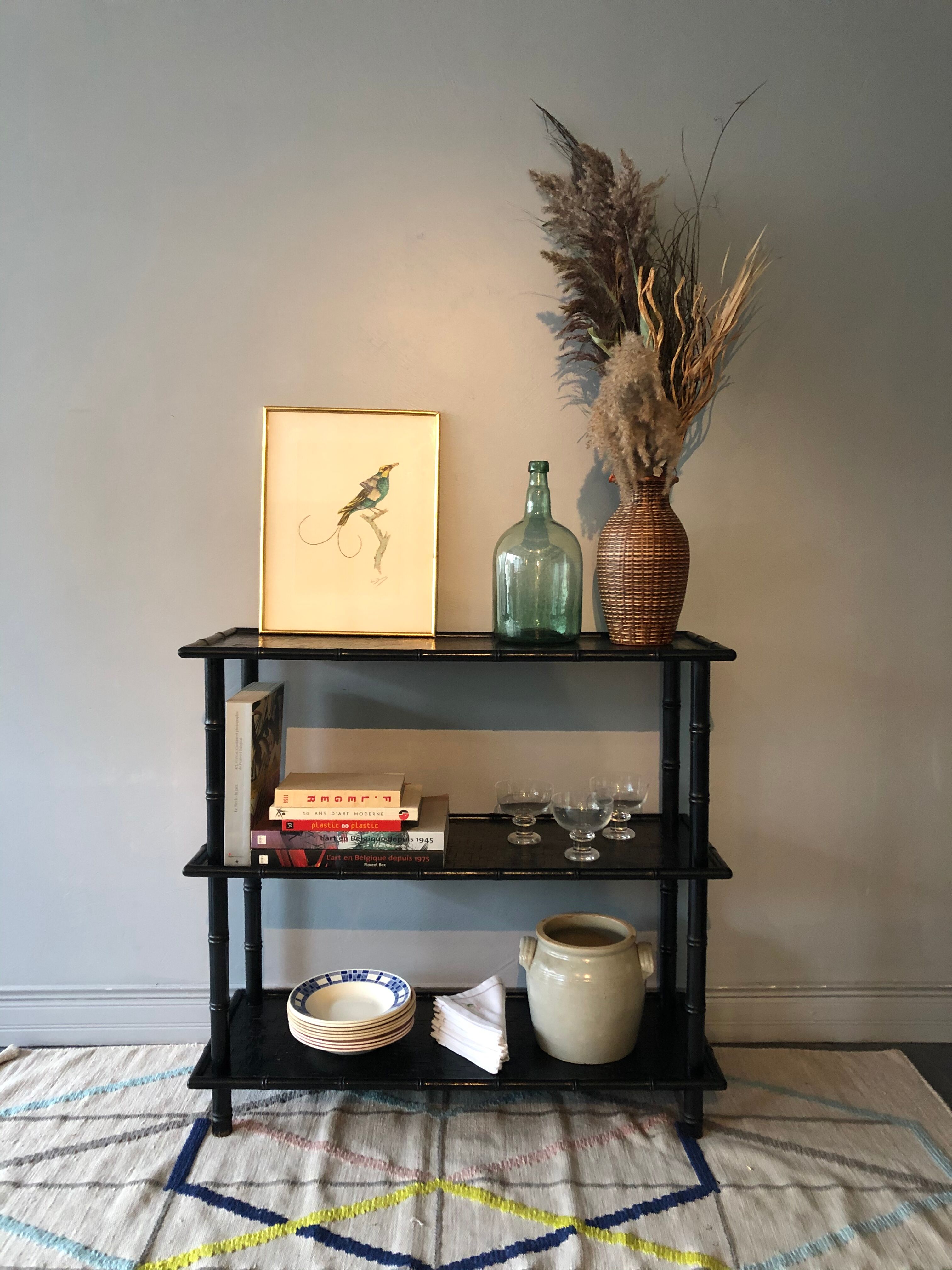 Vintage bamboo black shelf