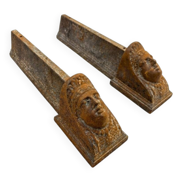 Pair of cast iron andirons from the 19th century.