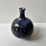 Blue glazed ceramic soliflore ball vase signed (Signature to be identified)