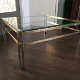 Vintage hollywood regency square brass coffee table