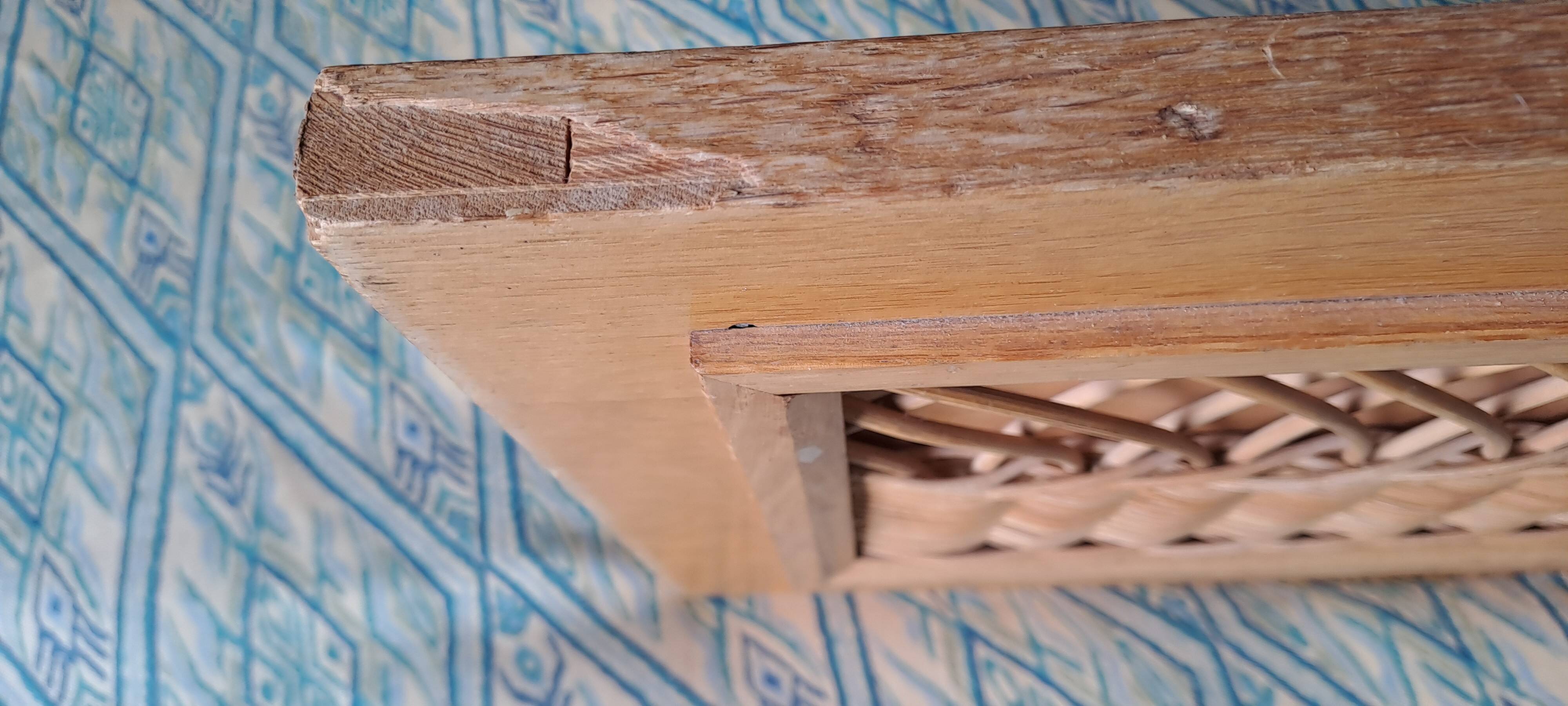 Vintage 1970s single rattan bed in blond wood