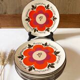 Assiettes à fromages Gien / Porcher, années 1970