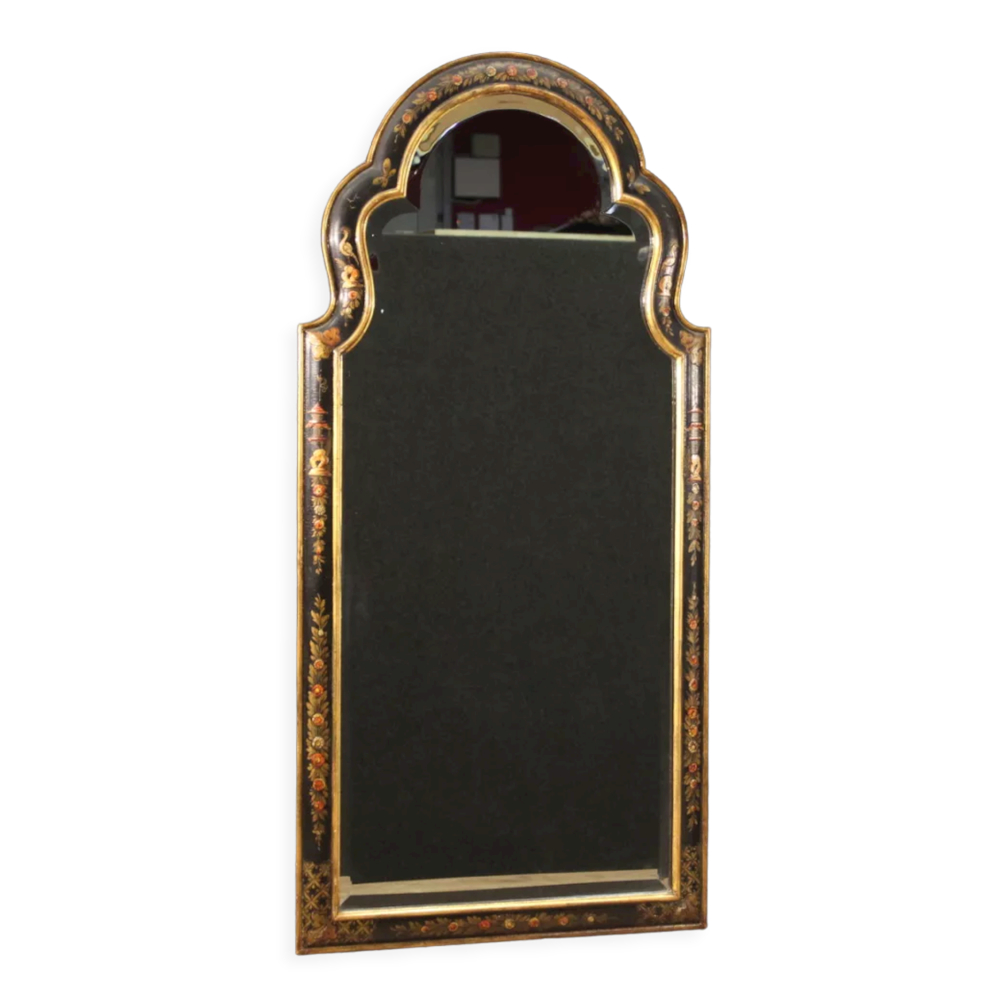 English mirror chinoiserie lacquered, gilded and painted