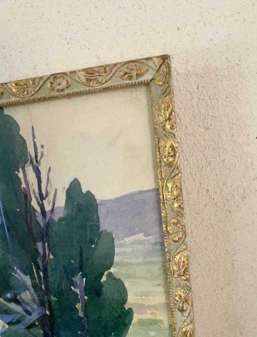 1930 painting "poppies" wooden frame with glass