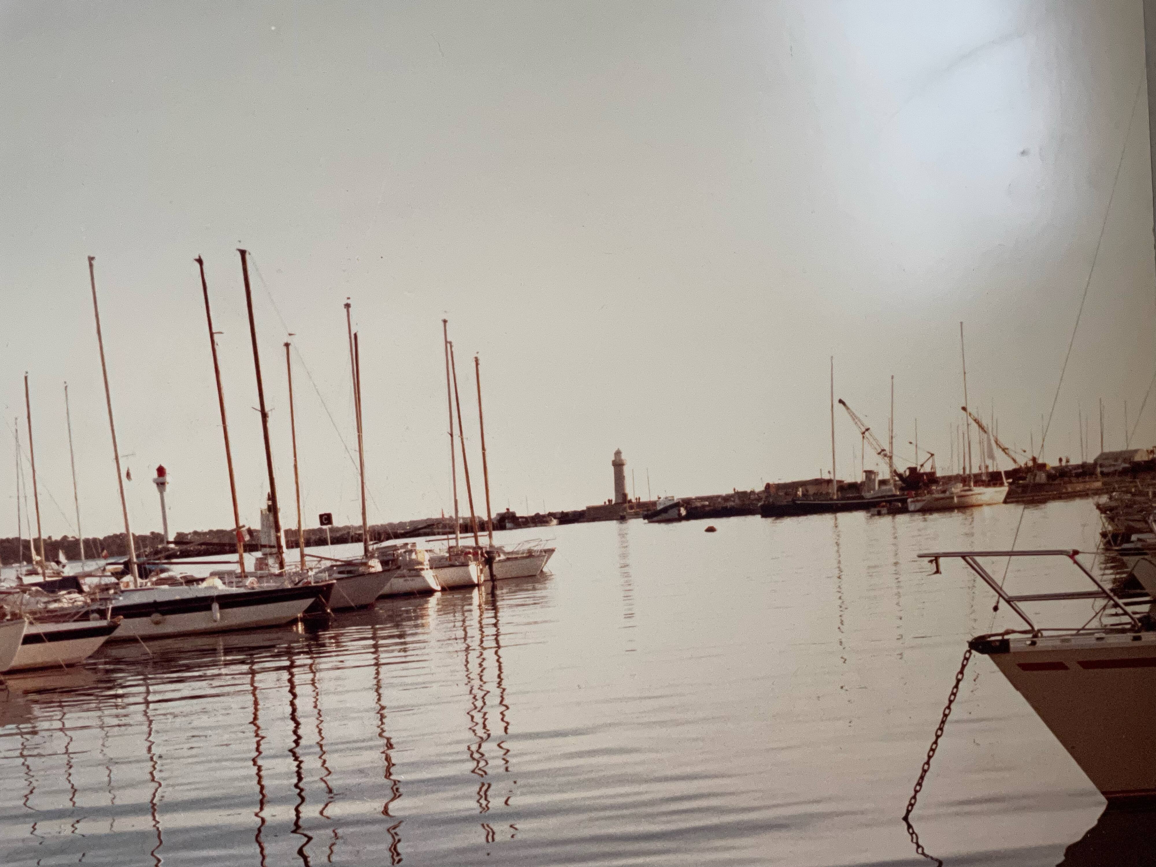 Old 70s marina landscape boats laminated