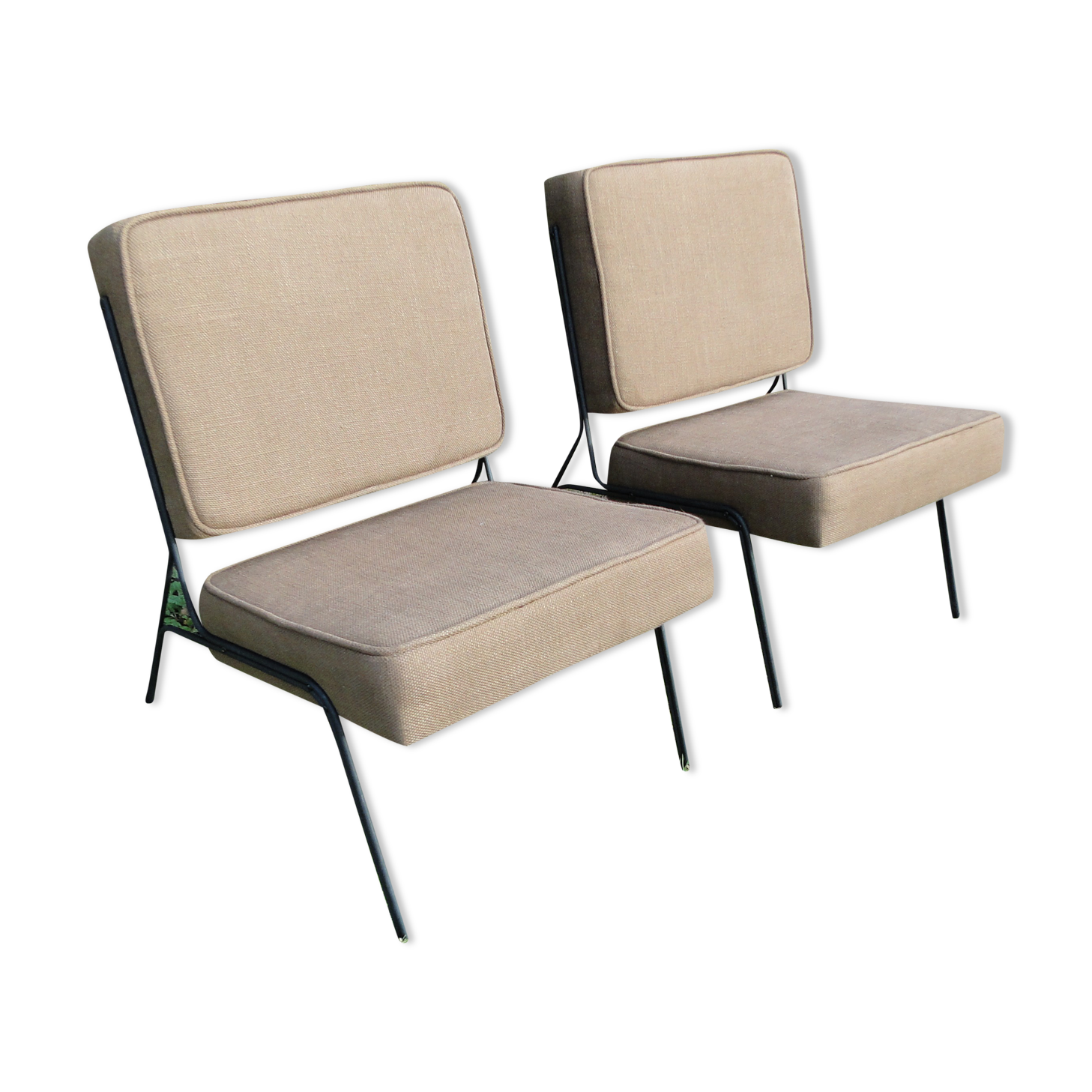 Paire de chauffeuses fauteuils en tissu marron