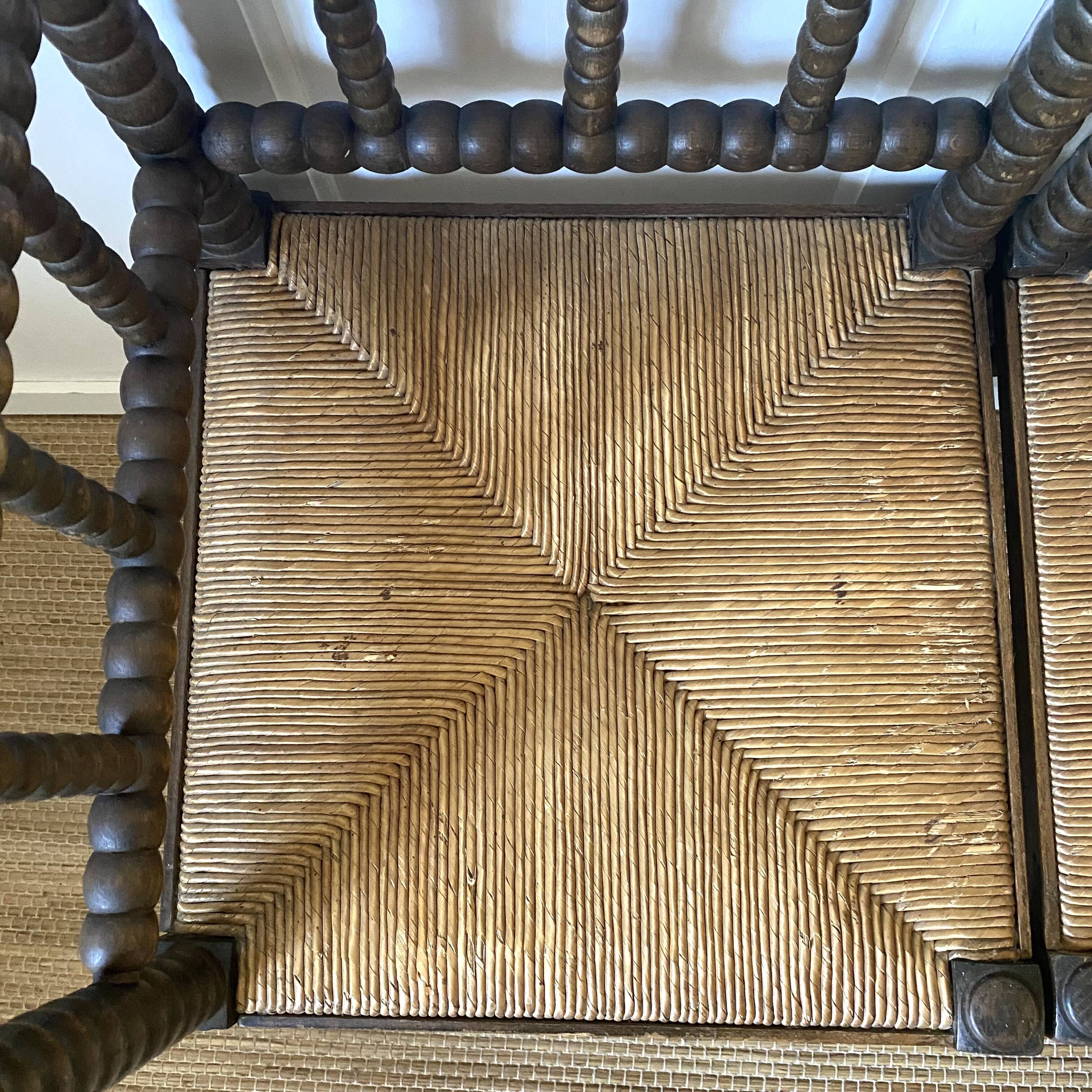 Pair of turned wood corner chairs, fireside chairs