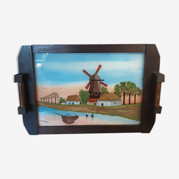 Plateau 1930 - verre peinture bois