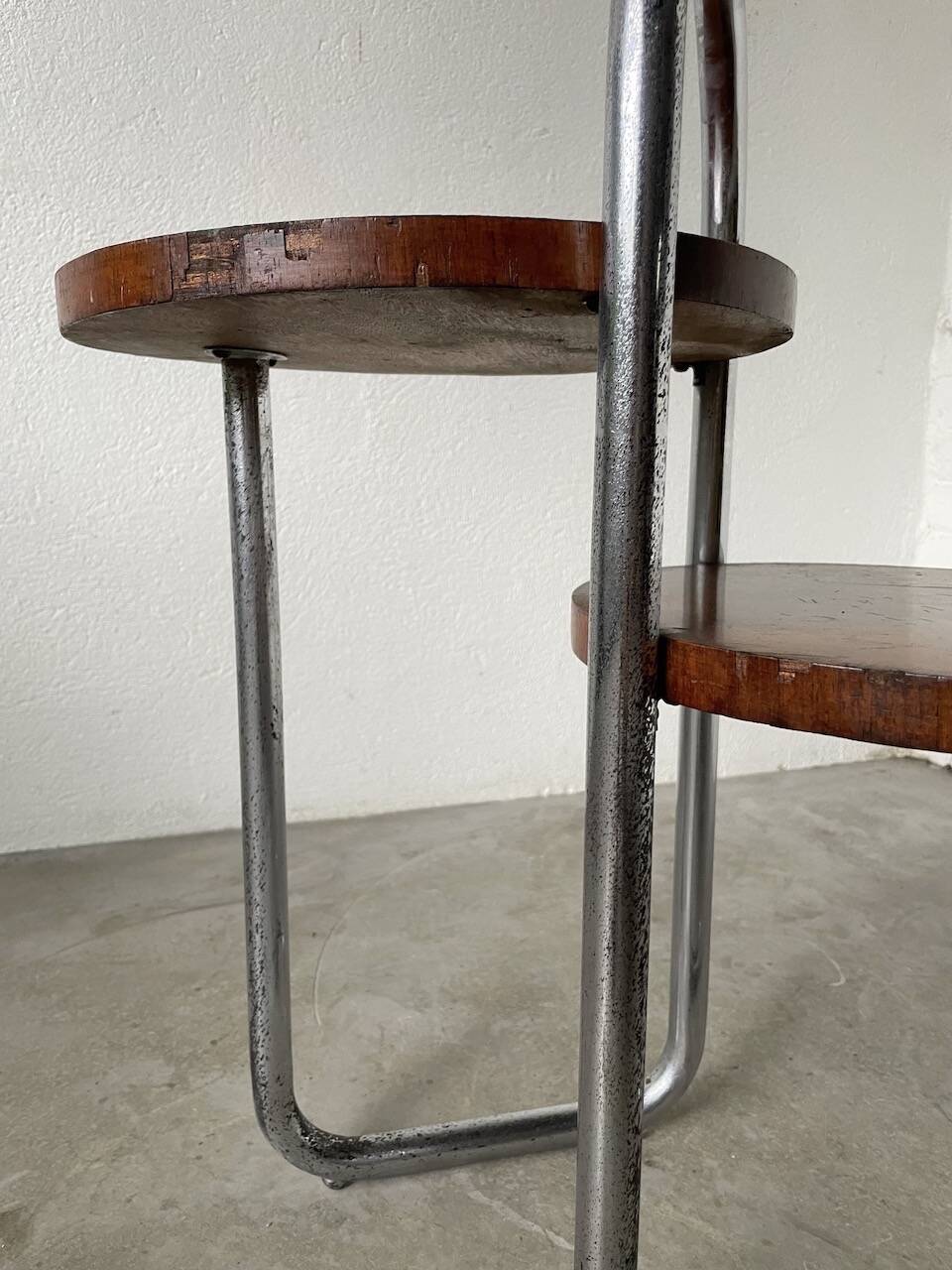 Sellette console art déco Bauhaus bois et chrome