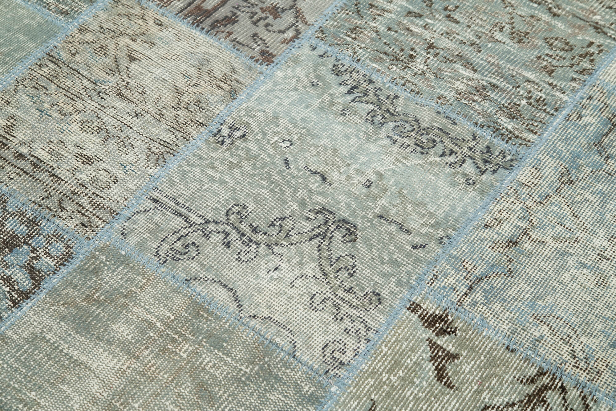 Handwoven anatolian contemporary 173 cm x 245 cm blue patchwork carpet