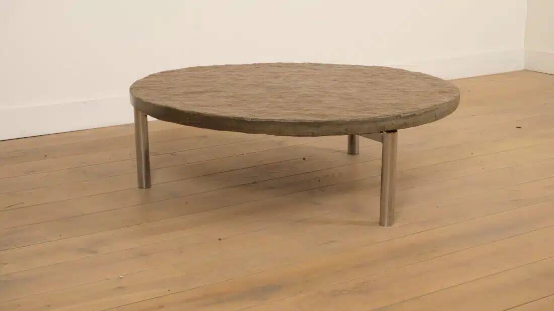 Vintage coffee table | Natural stone | Stainless steel | Brutalist