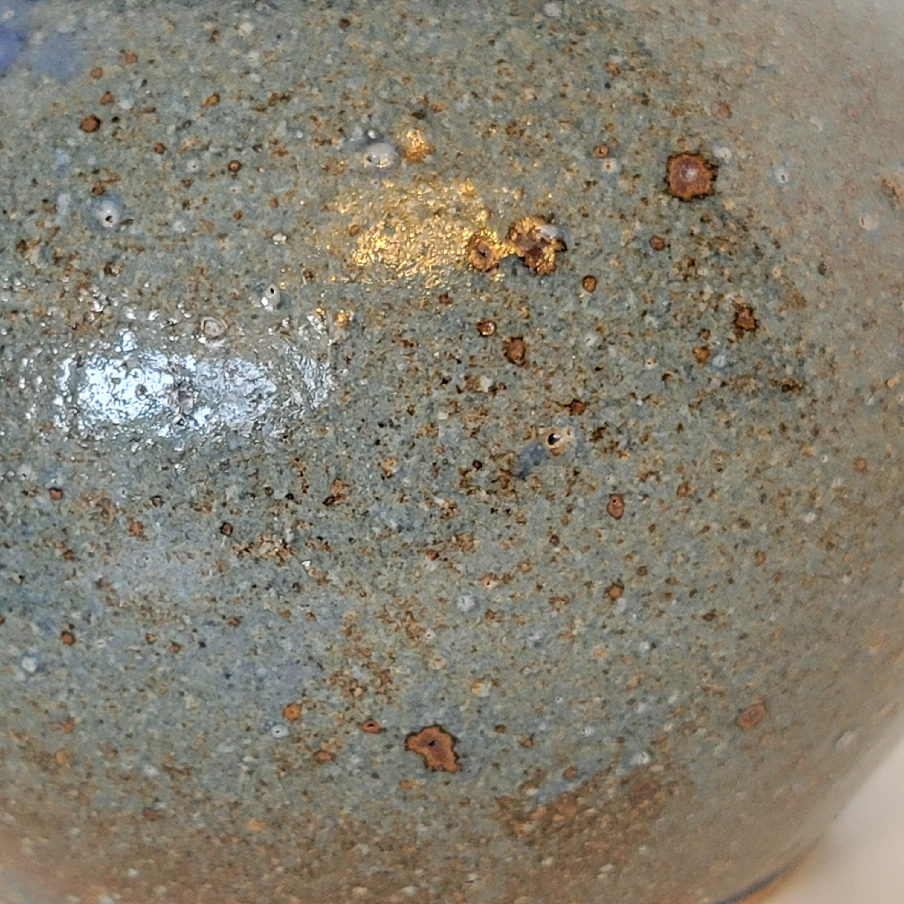 Sandstone vase decorated with oak leaf, ceramic by Alain Blanchard