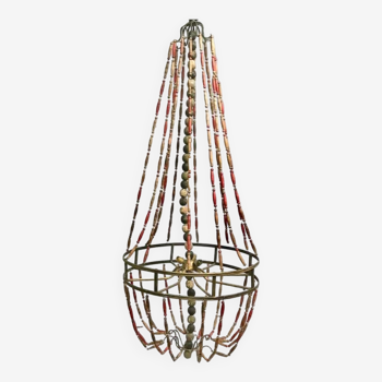 Wooden bead chandelier
