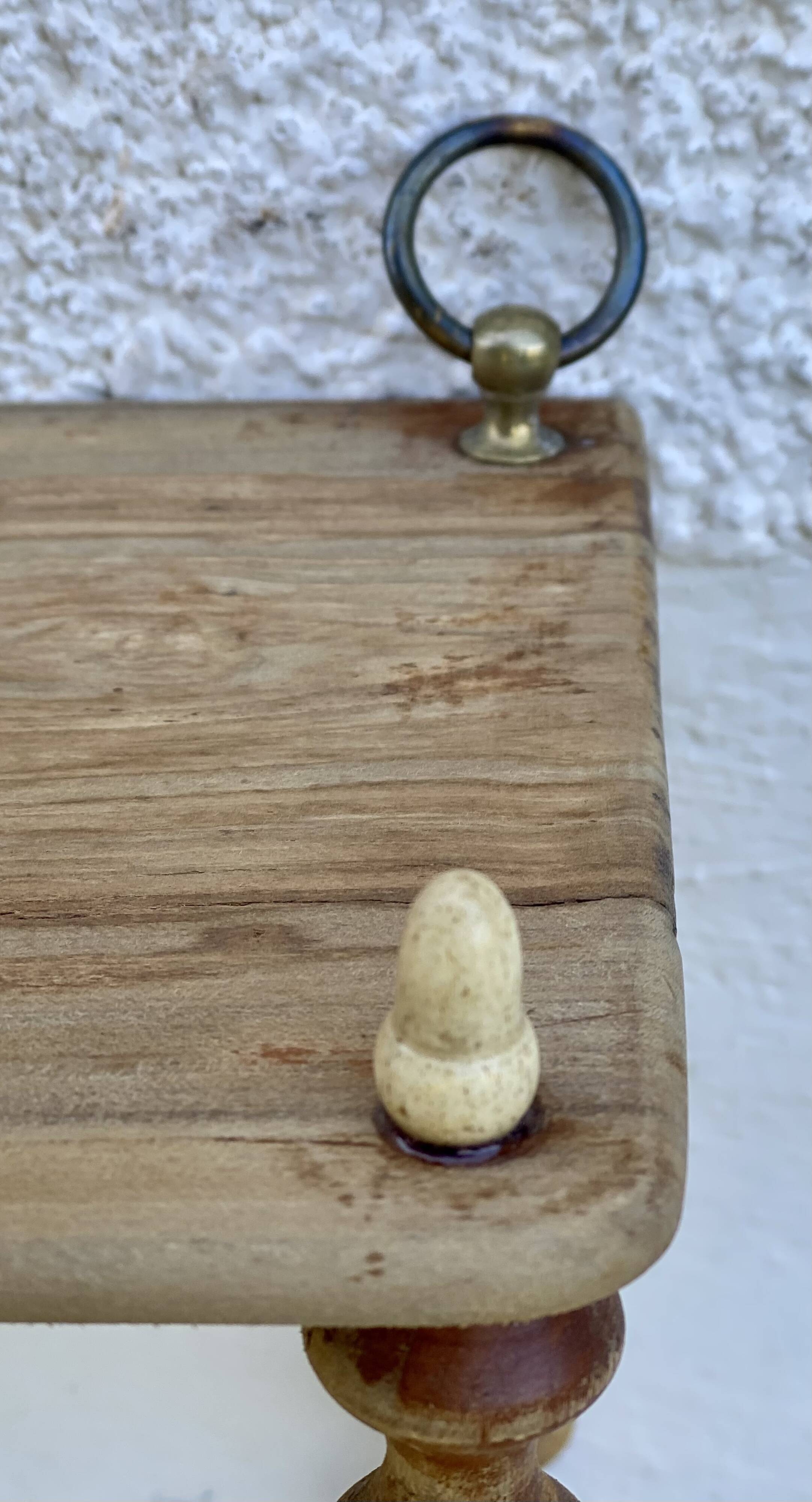 Large 19th-century turned wood wall shelf, stripped.