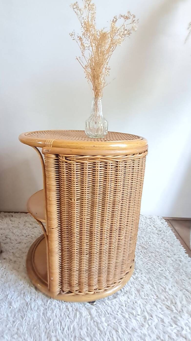 Pair of wicker bedside tables circa the 1970s.