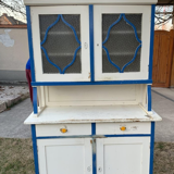Vintage Glass & Painted Wood Kitchen Cupboard, 1930s