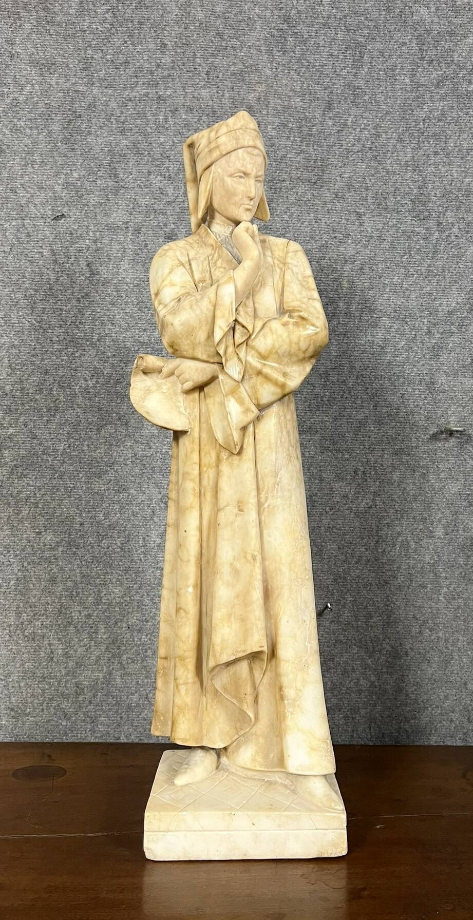 Adolpho Cipriani: Dante Alighieri Known as “Dante”: Alabaster Sculpture from the Late 19th Century
