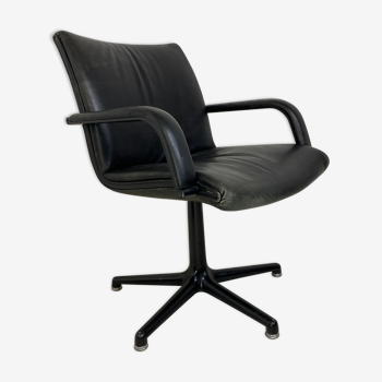 Steel Artifort Desk Chair in Black Leather by Geoffrey Harcourt, 1970s