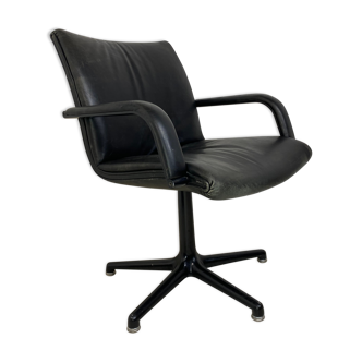 Steel Artifort Desk Chair in Black Leather by Geoffrey Harcourt, 1970s