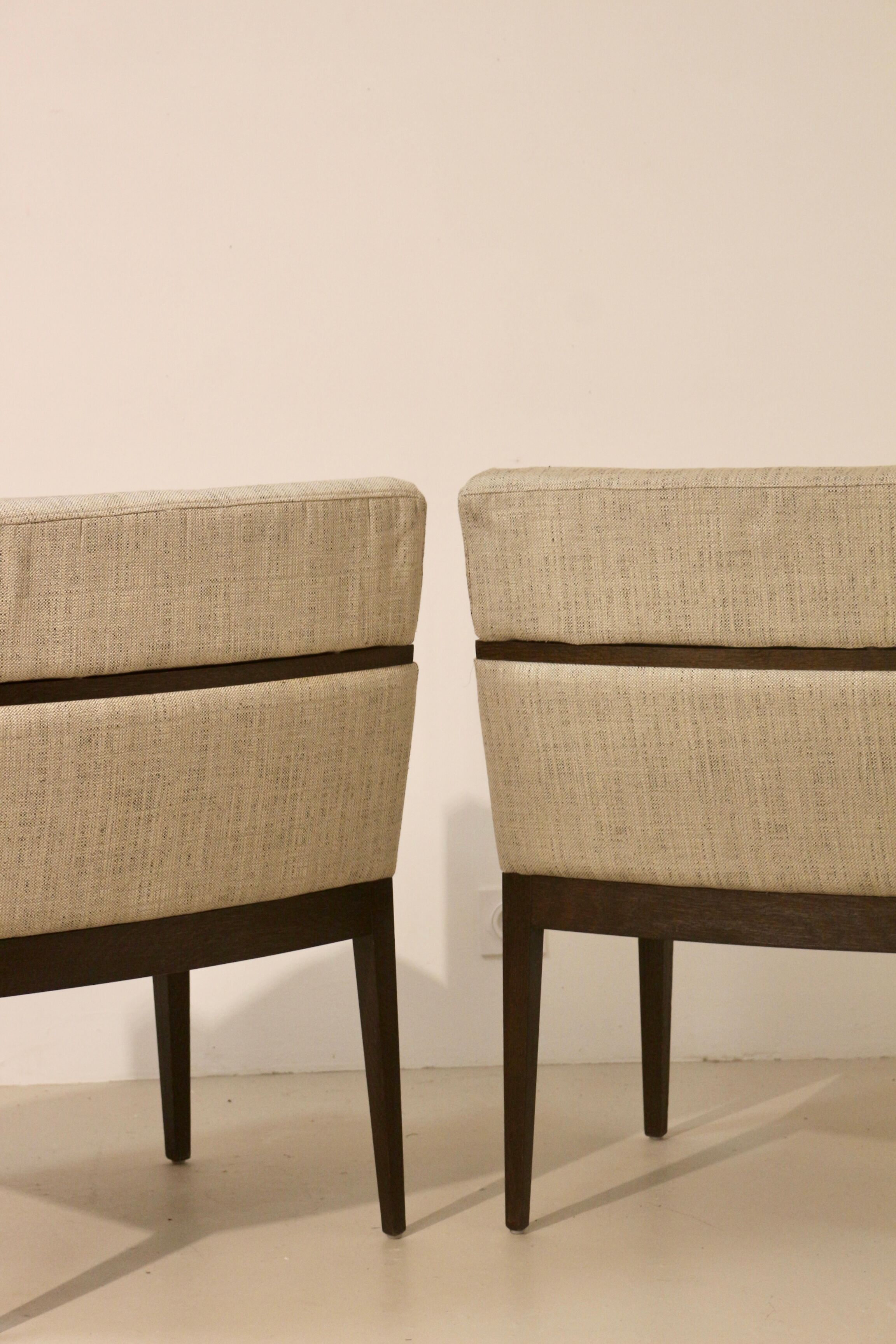 Pair of armchairs cube year 1960 fabric chiné beige restored. Sam SAM ref