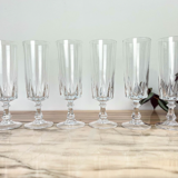 Set of 6 crystal champagne flutes of Arques model Louvre