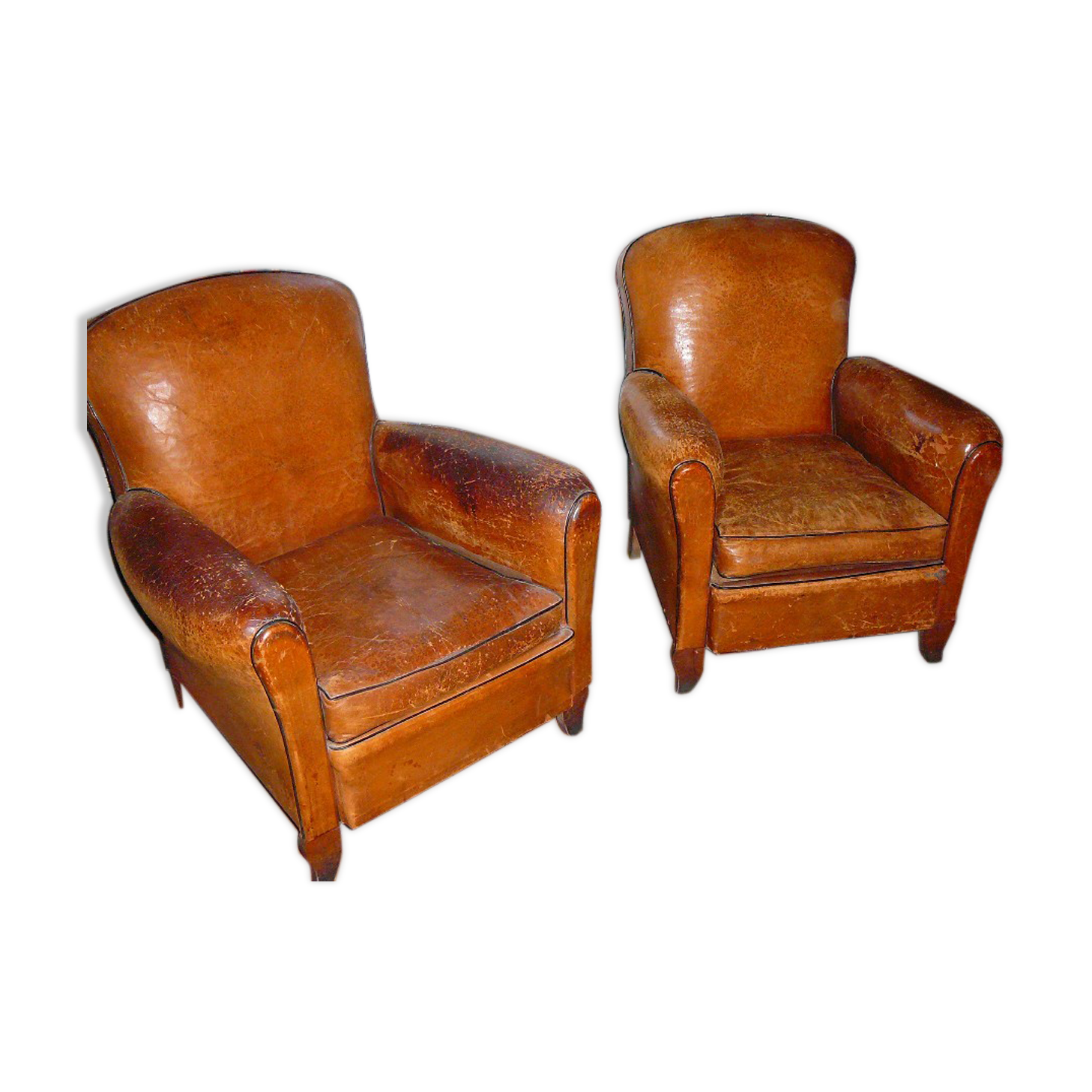 2 leather club armchairs from the 1950s