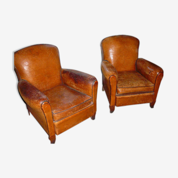 2 leather club armchairs from the 1950s