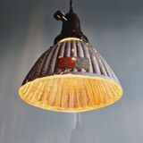 Set of 3 industrial mercury glass pendant lights, GAL (France), 1930s