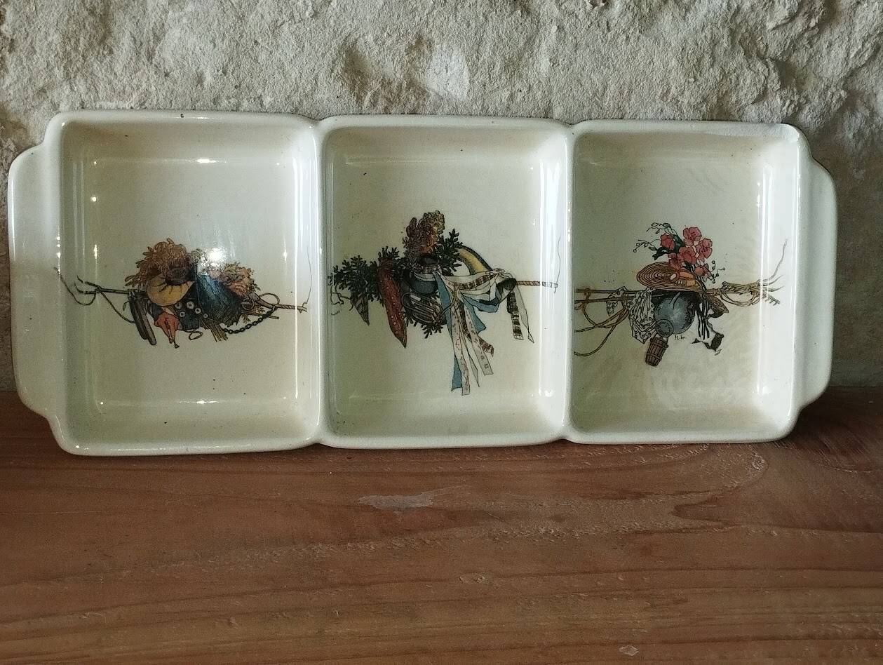 Three-compartment plate in earthenware from Obernai – Alsace