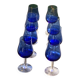 8 vintage cobalt blue glass port or aperitif glasses with transparent base