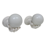 Pair of white ceramic wall lights from the 70s