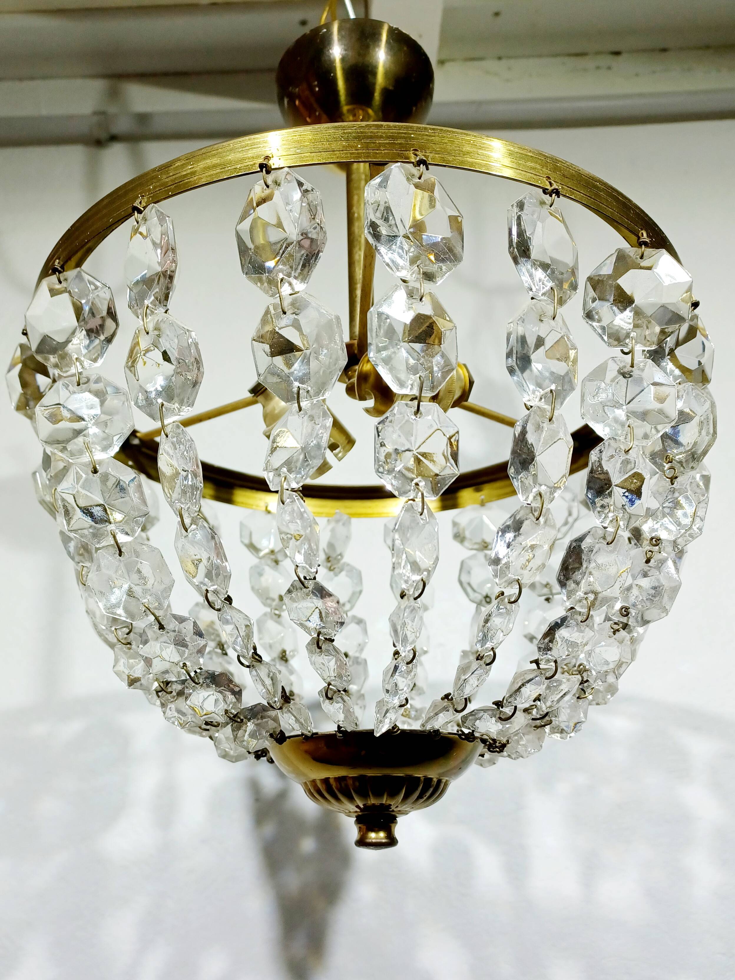 Plafonnier 2 lumières Laiton Et Cristal
