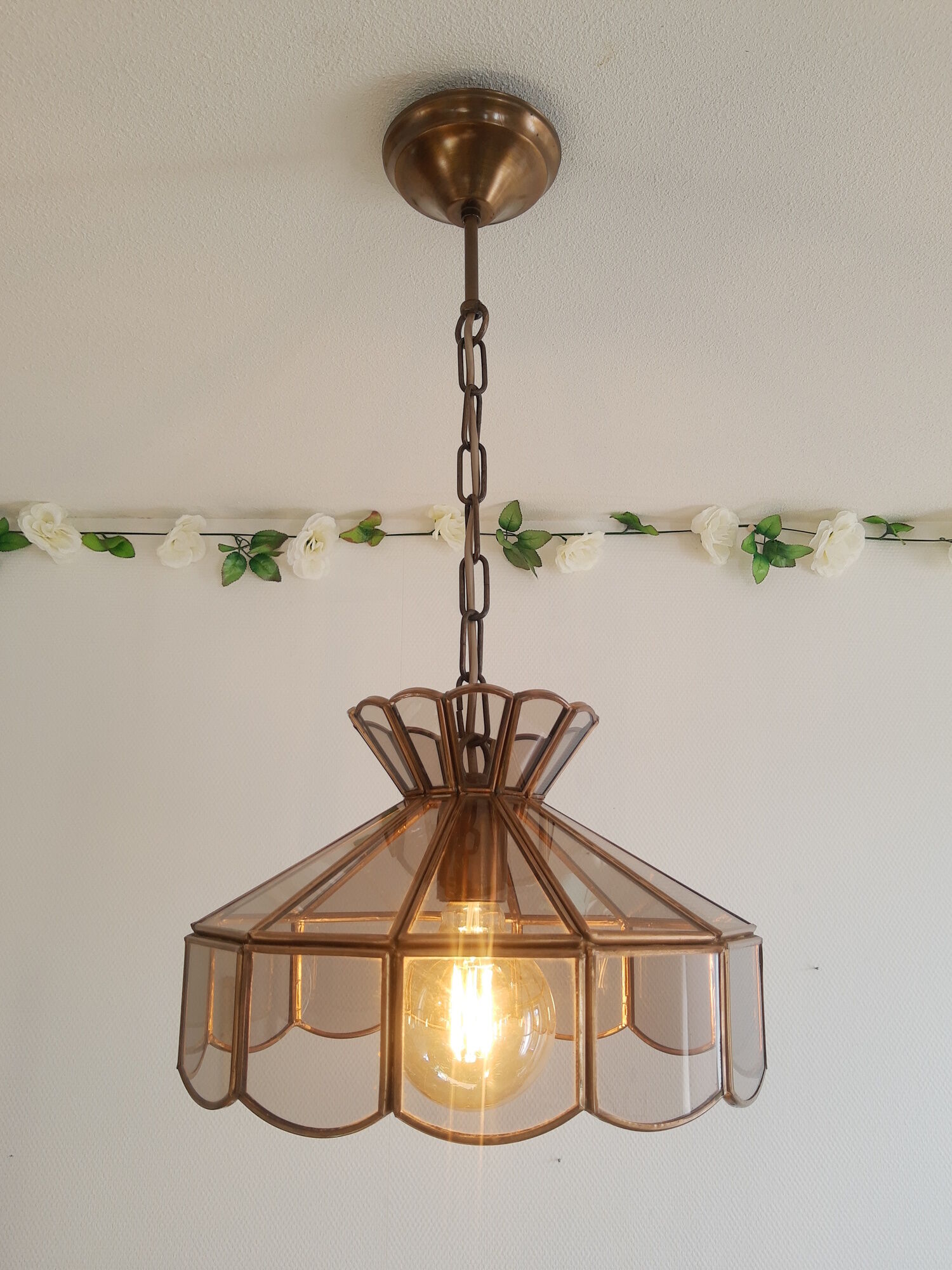 Brass suspension and smoked glass - vintage