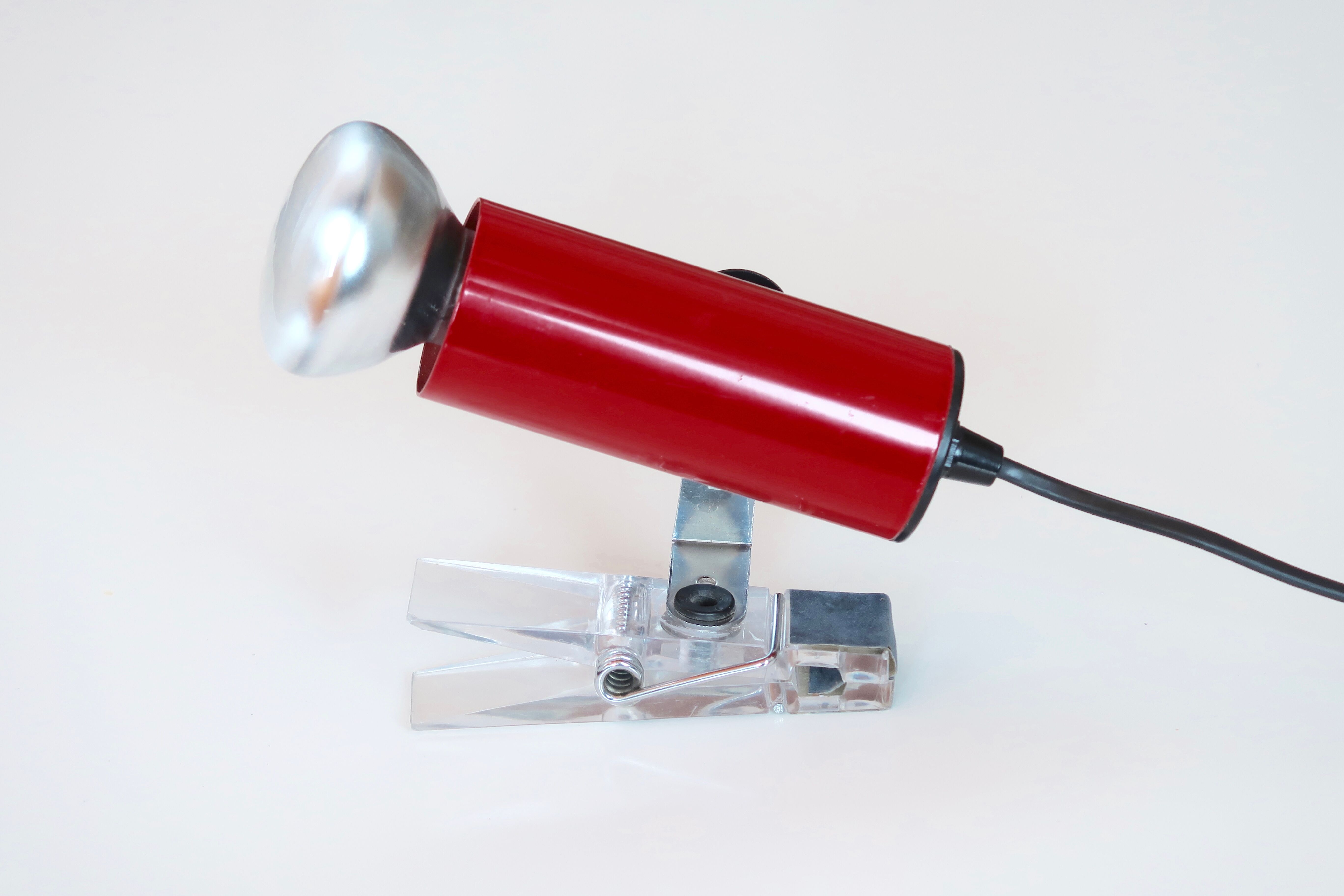 Targetti Sankey red clip-on spotlight, 1970s