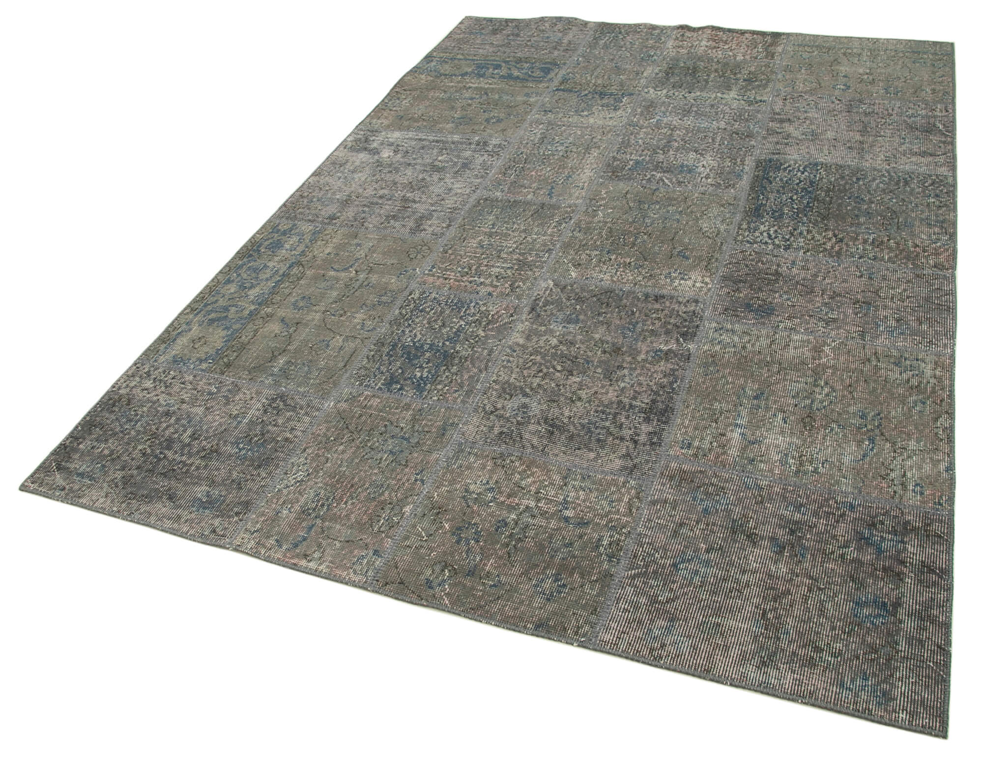 Handmade turkish overdyed 170 cm x 245 cm grey patchwork rug