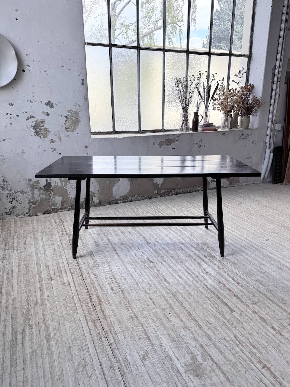 Tapiovaara dining table, black patina, 1950s.
