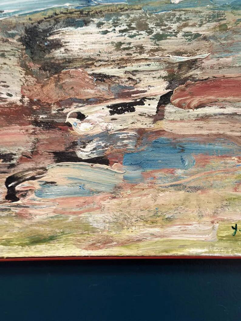 Huile sur toile originale suédoise - 'Komposition' par Yngve Werngren - Signée et datée 1974 - Vintage et encadrée - 53 × 36 cm (20,9" × 14,2")
