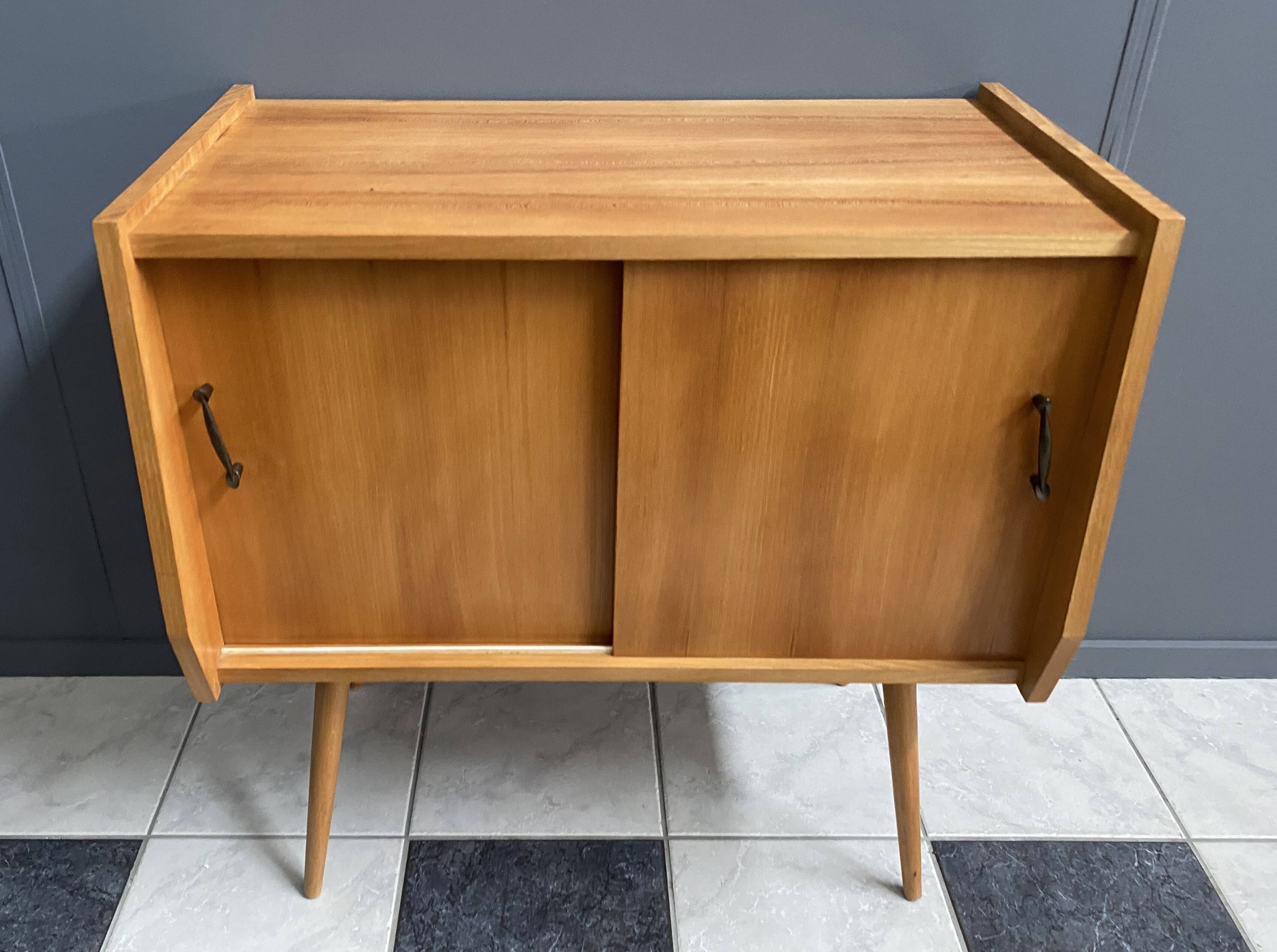 1960s blond wood wardrobe with 2 sliding doors